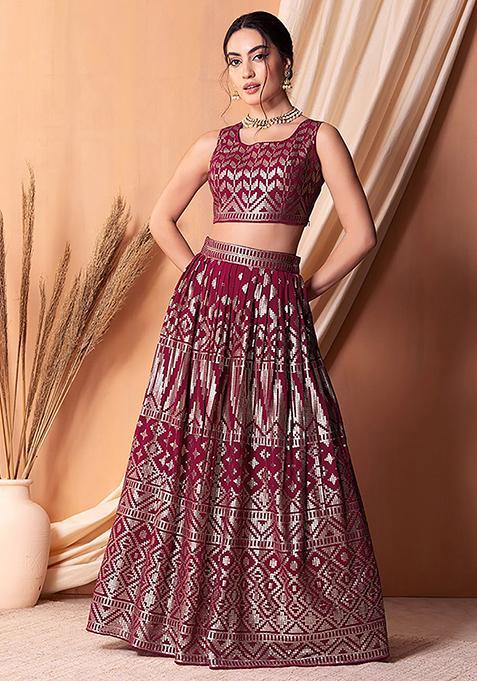 Pink Sequin Embroidered Georgette Lehenga Set