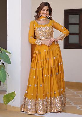 Yellow Sequin Embroidered Georgette Lehenga Set