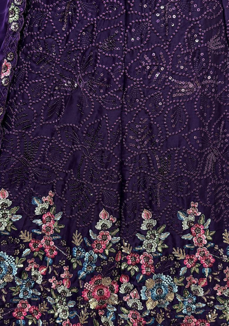 Purple Sequin Embroidered Chinon Lehenga Set