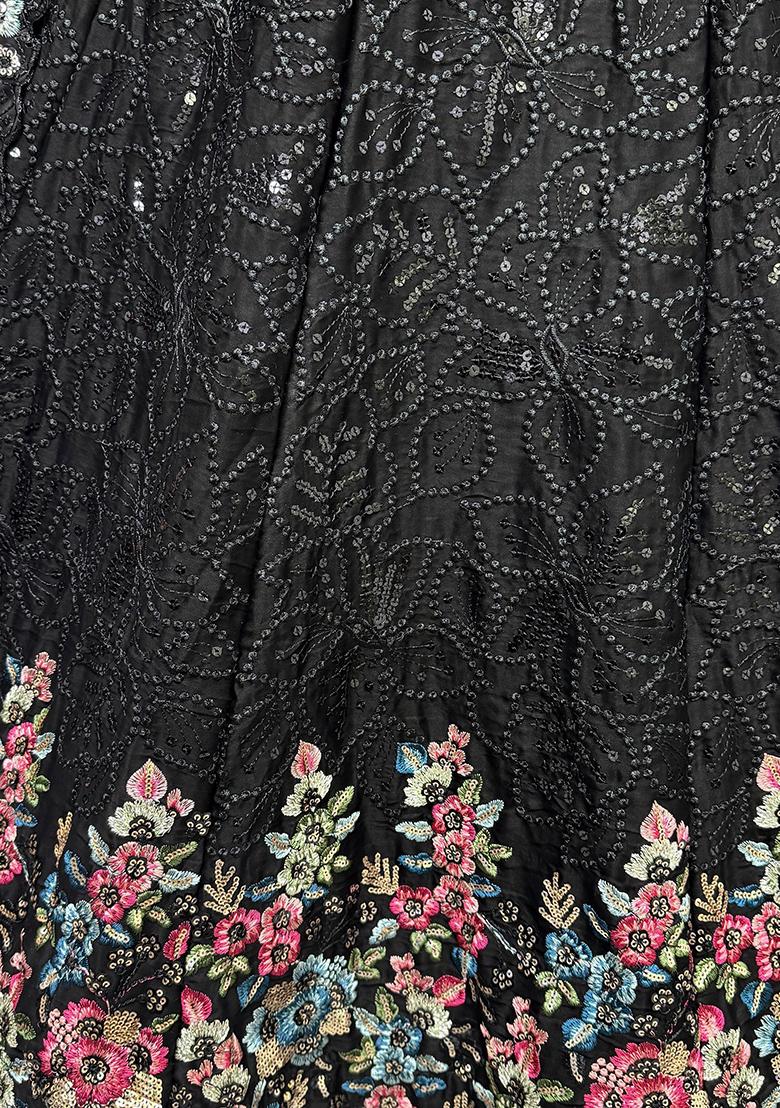Black Sequin Embroidered Chinon Lehenga Set