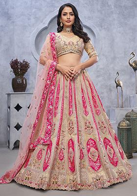 Cream Embroidered Organza Lehenga Set