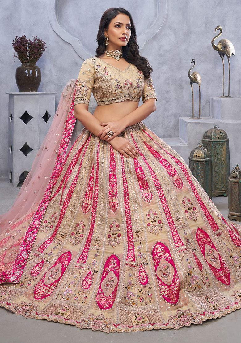 Cream Embroidered Organza Lehenga Set