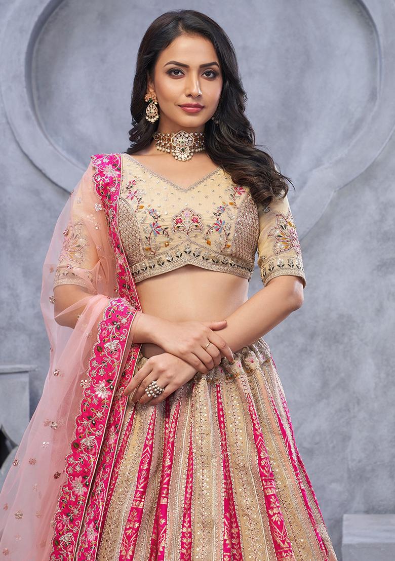 Cream Embroidered Organza Lehenga Set