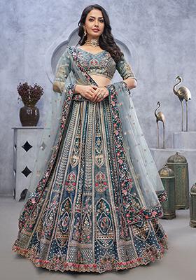 Grey Sequin Embroidered Organza Lehenga Set