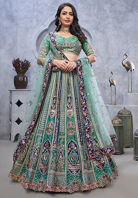Green Embroidered Organza Lehenga Set