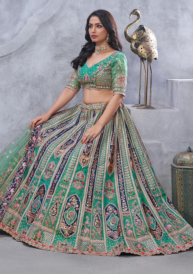 Green Embroidered Organza Lehenga Set
