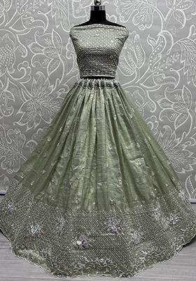 Green Embroidered Organza Lehenga Set