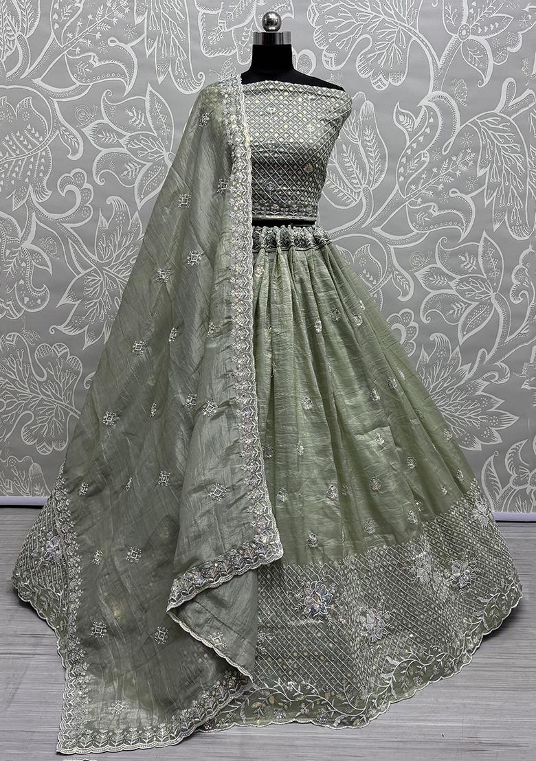 Green Embroidered Organza Lehenga Set