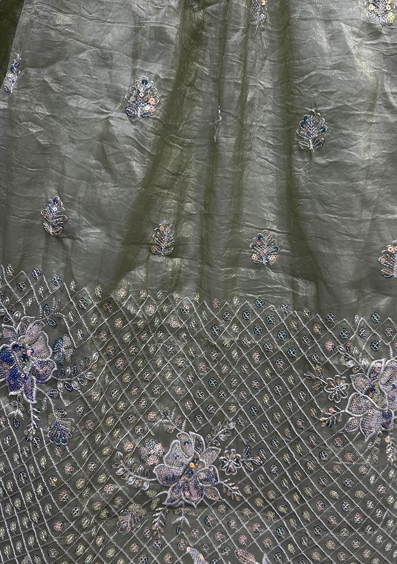 Green Embroidered Organza Lehenga Set