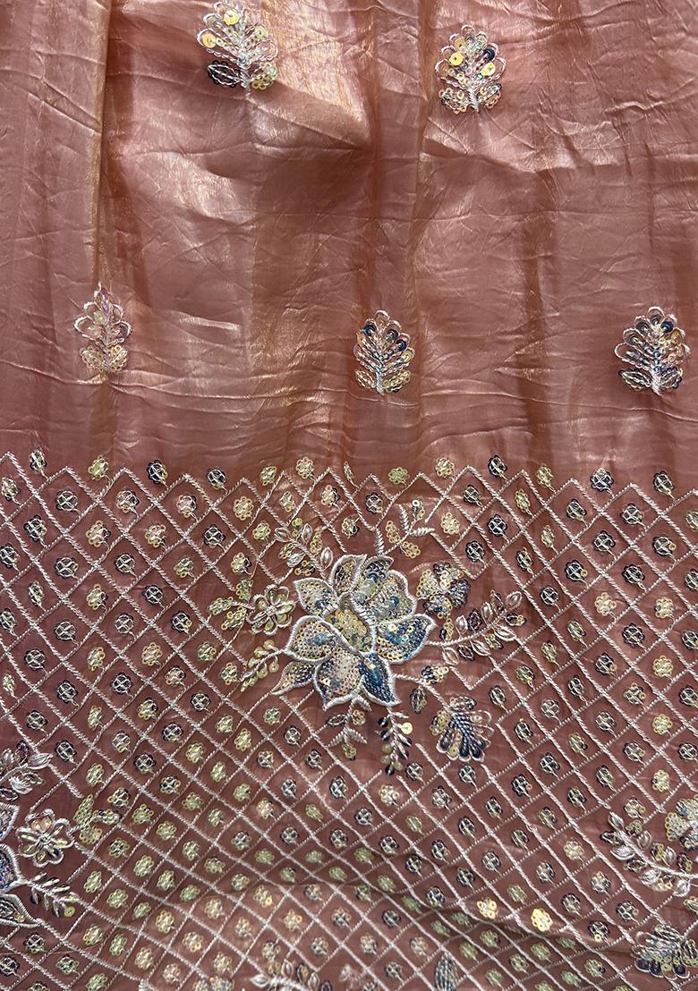 Peach Embroidered Organza Lehenga Set