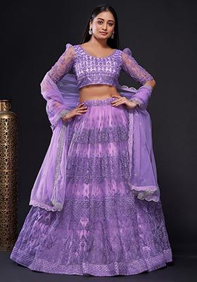 Purple Sequin Embroidered Net Lehenga Set