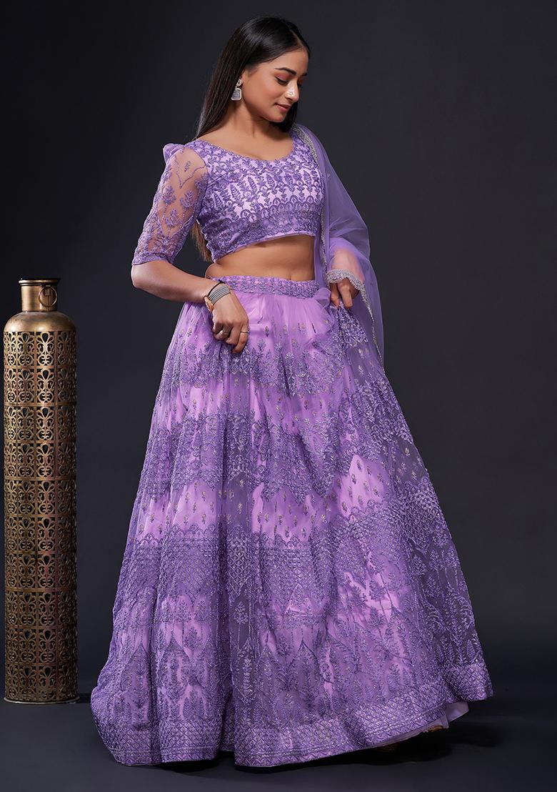 Purple Sequin Embroidered Net Lehenga Set