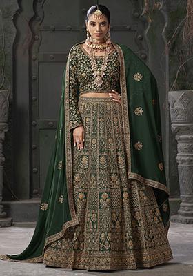 Green Sequin Embroidered Georgette Lehenga Set