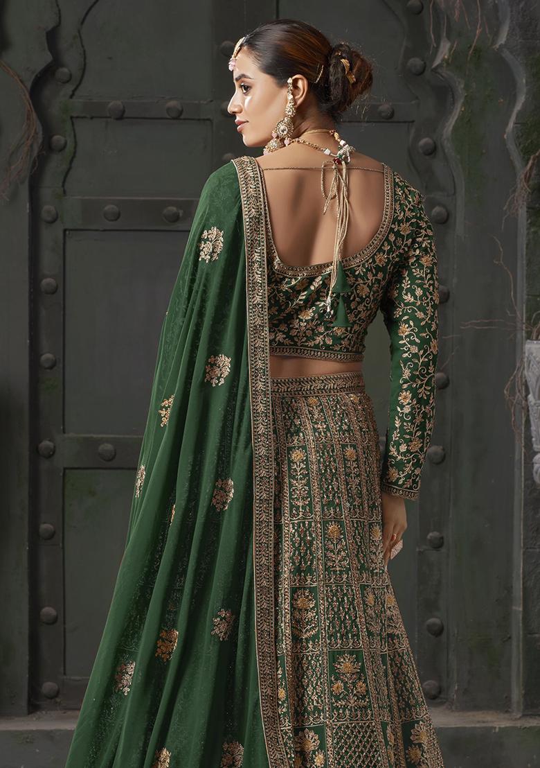 Green Sequin Embroidered Georgette Lehenga Set
