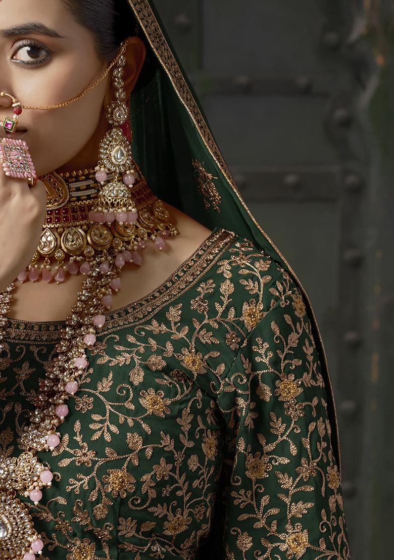 Green Sequin Embroidered Georgette Lehenga Set