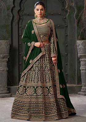 Green Zarkan Georgette Lehenga Set