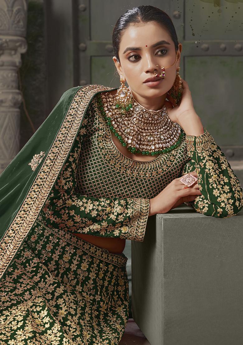 Green Zarkan Georgette Lehenga Set