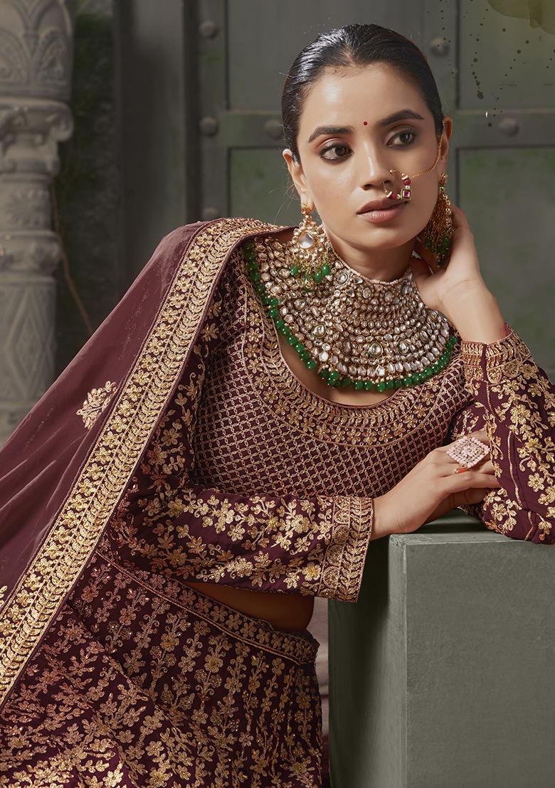 Maroon Zarkan Georgette Lehenga Set