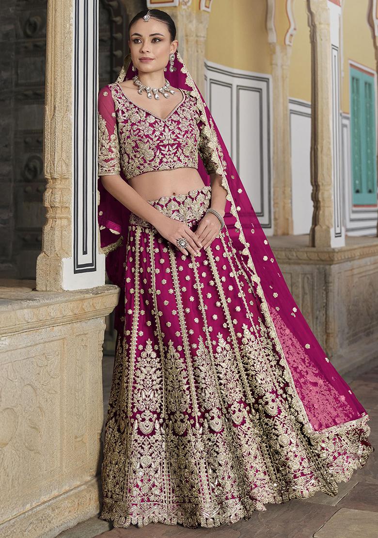 Pink Embroidered Net Lehenga Set