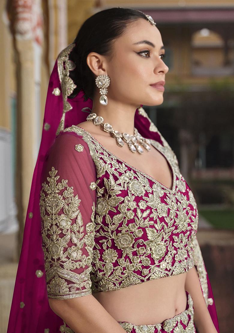 Pink Embroidered Net Lehenga Set