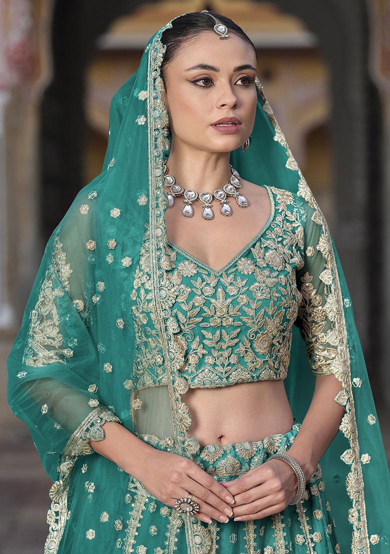Sky Blue Embroidered Net Lehenga Set