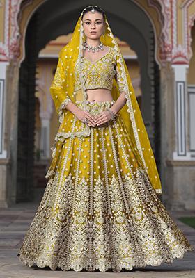 Yellow Embroidered Net Lehenga Set