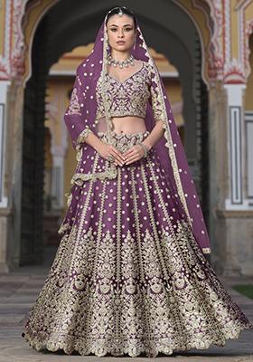 Purple Embroidered Net Lehenga Set