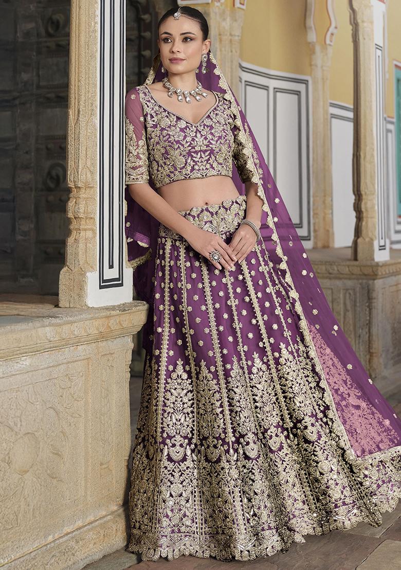 Purple Embroidered Net Lehenga Set