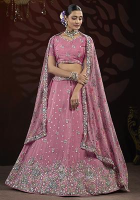 Pink Sequin Embroidered Net Lehenga Set