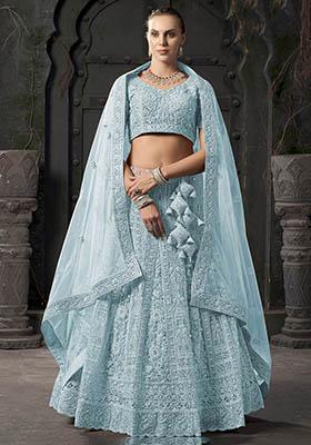 Sky Blue Zarkan Net Lehenga Set