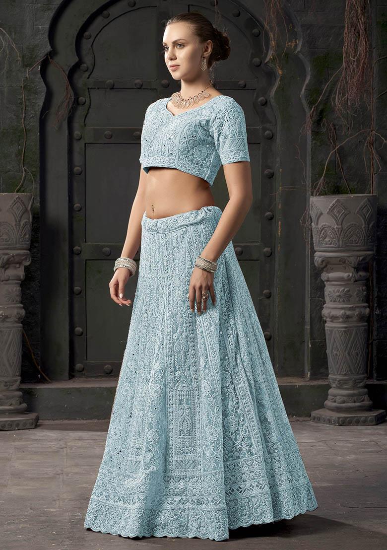 Sky Blue Zarkan Net Lehenga Set