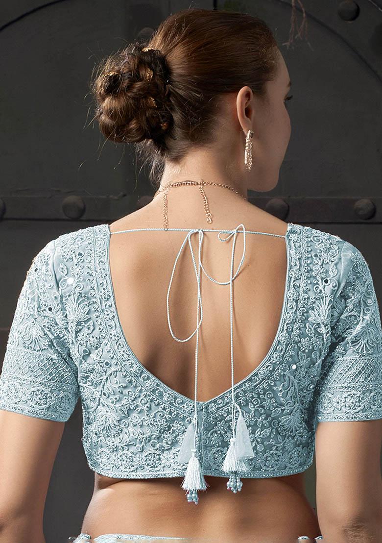 Sky Blue Zarkan Net Lehenga Set