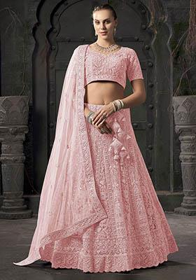 Pink Zarkan Net Lehenga Set