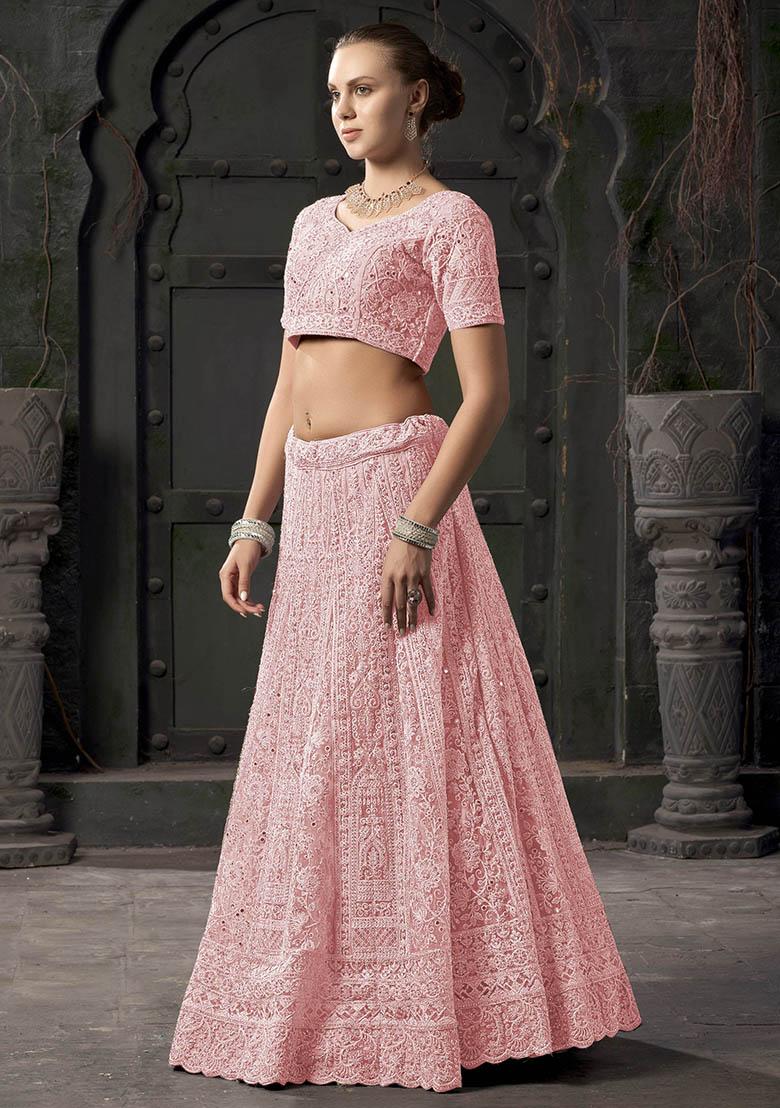 Pink Zarkan Net Lehenga Set