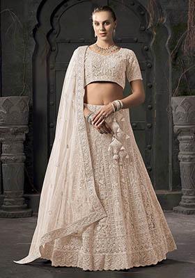 Cream Zarkan Net Lehenga Set