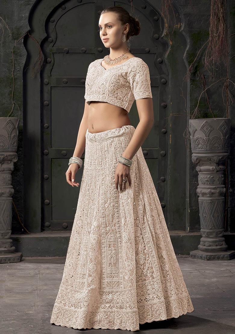 Cream Zarkan Net Lehenga Set
