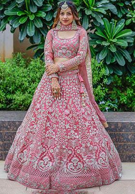 Pink Embroidered Net Lehenga Set