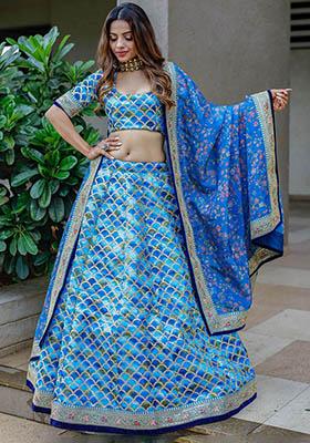Blue Sequin Embroidered Art Silk Lehenga Set