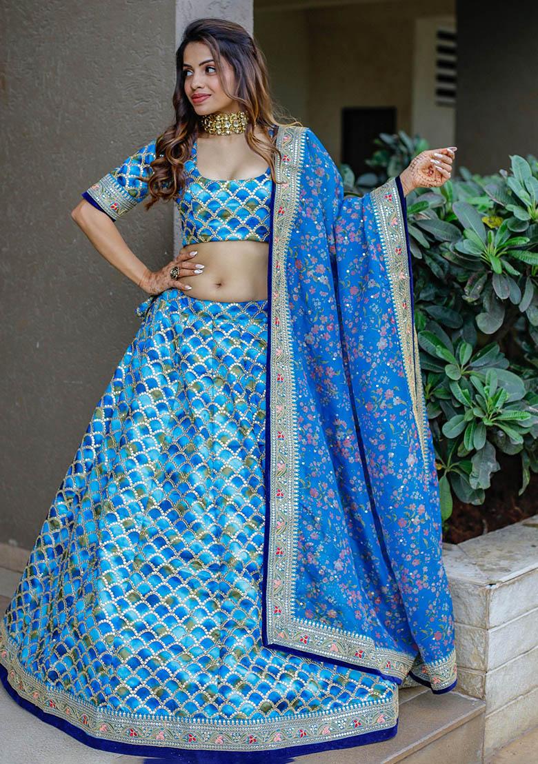 Blue Sequin Embroidered Art Silk Lehenga Set