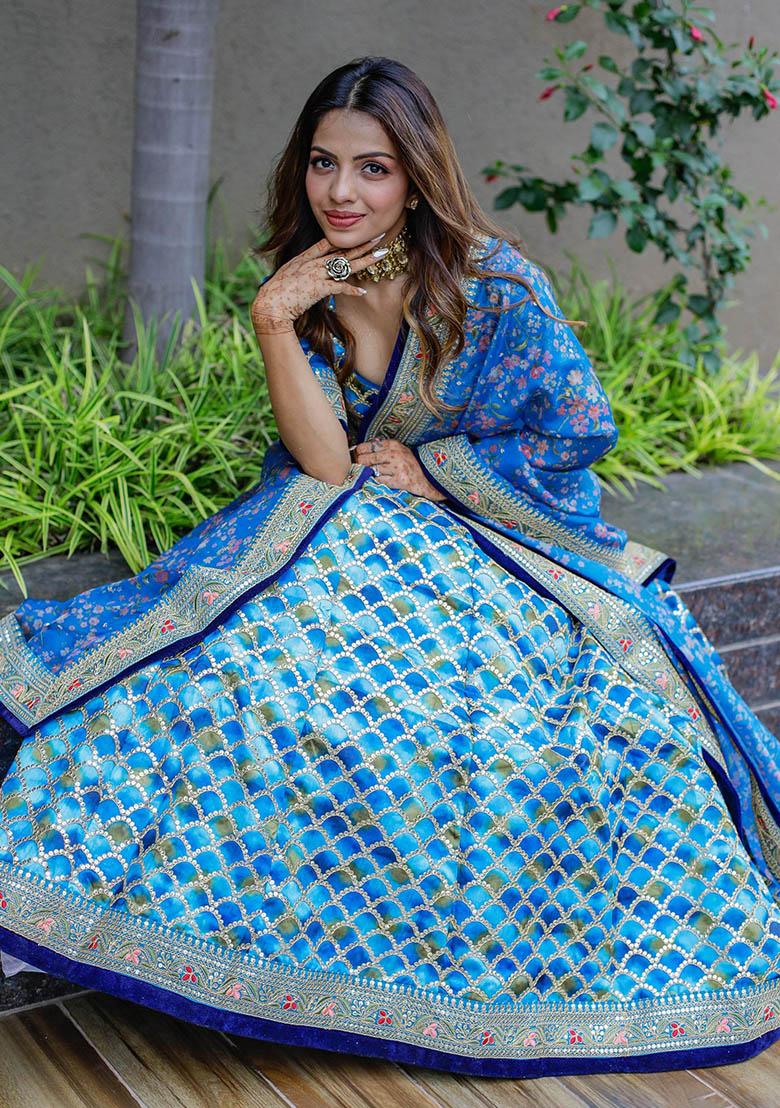 Blue Sequin Embroidered Art Silk Lehenga Set