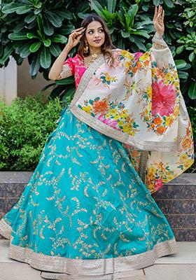 Green Sequin Embroidered Art Silk Lehenga Set