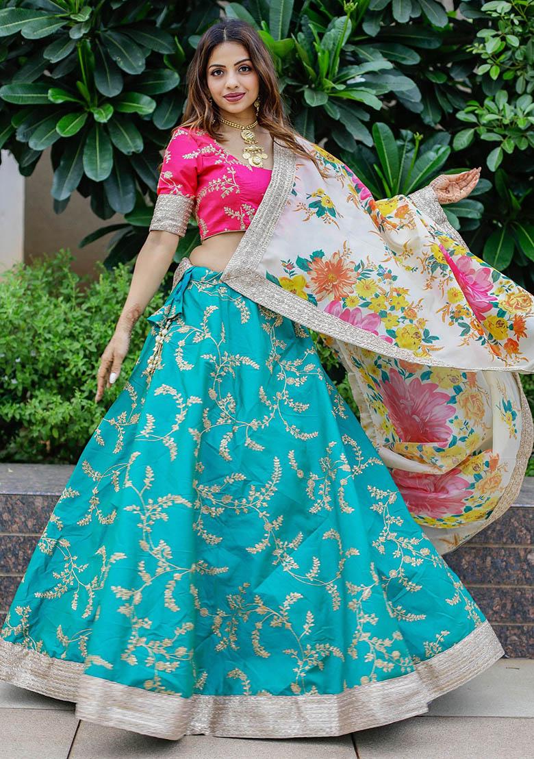 Green Sequin Embroidered Art Silk Lehenga Set