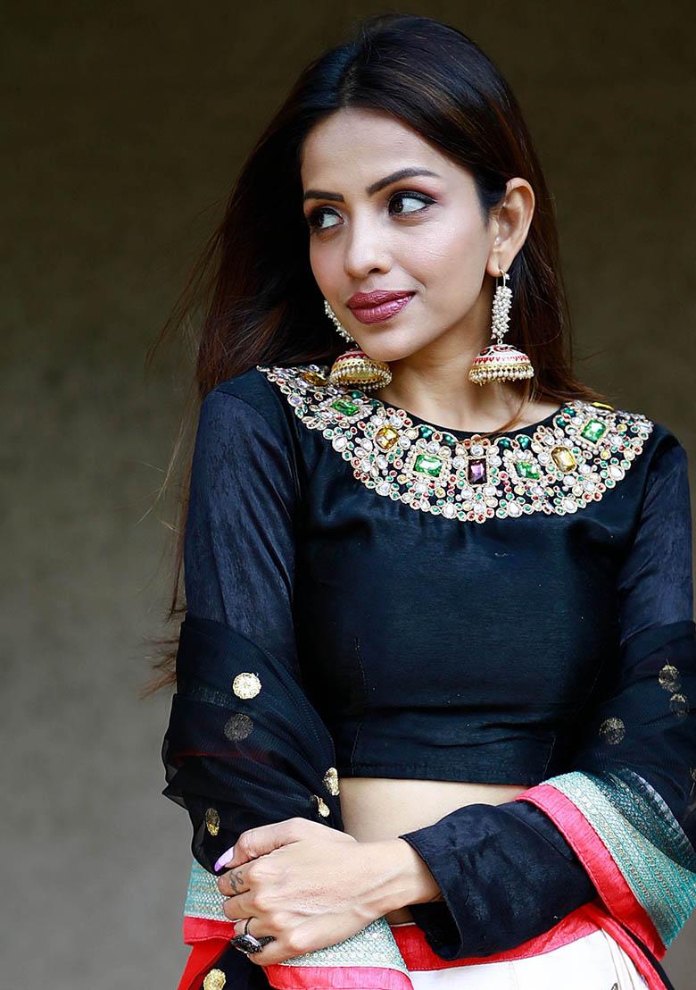 Multicolour Floral Print Silk Lehenga Set