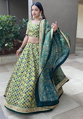 Green Sequin Embroidered Art Silk Lehenga Set