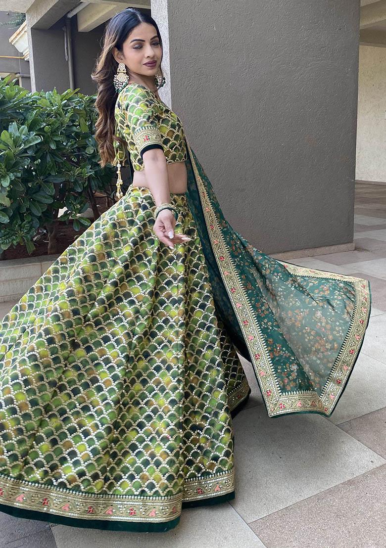 Green Sequin Embroidered Art Silk Lehenga Set