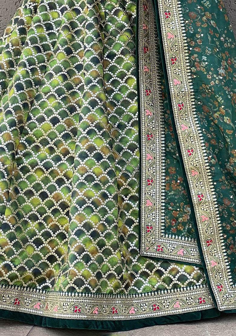 Green Sequin Embroidered Art Silk Lehenga Set
