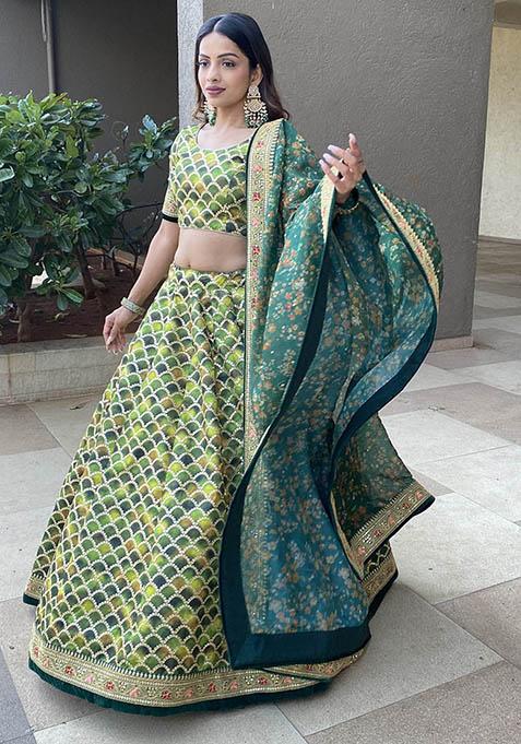 Green Sequin Embroidered Art Silk Lehenga Set