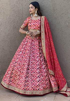 Pink Sequin Embroidered Art Silk Lehenga Set