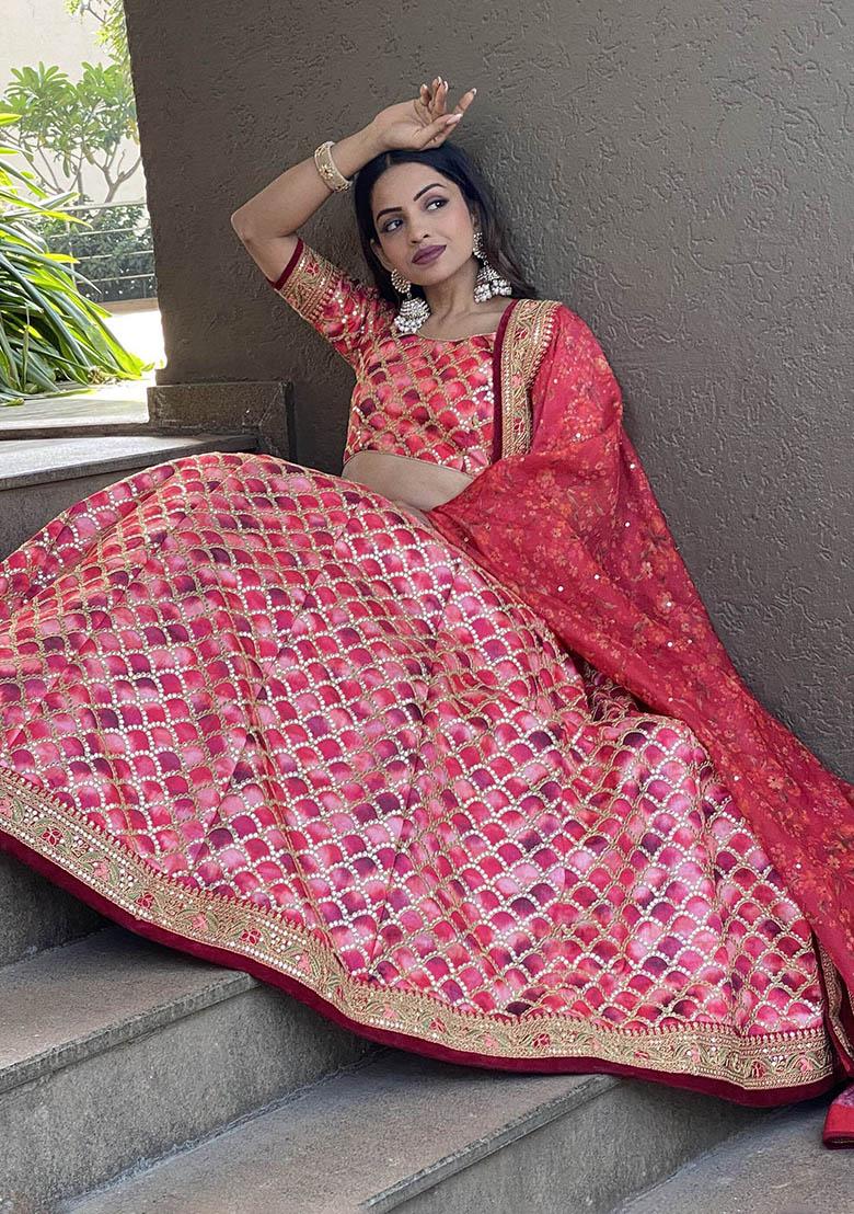 Pink Sequin Embroidered Art Silk Lehenga Set