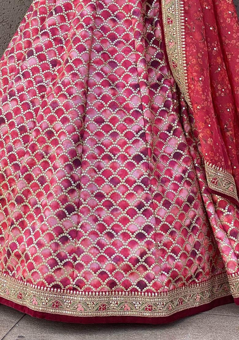 Pink Sequin Embroidered Art Silk Lehenga Set
